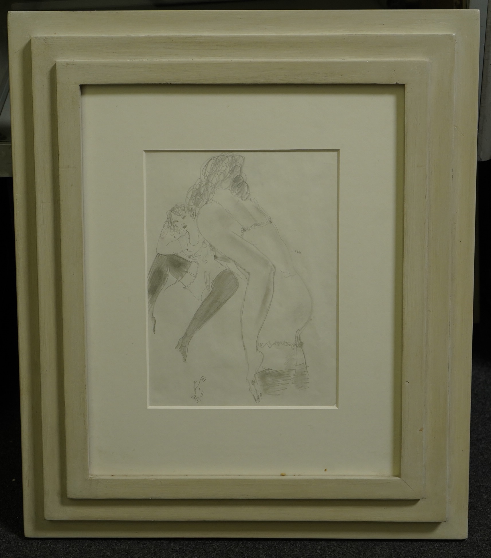 20th century school, pencil, study of two nude women, indistinctly signed and dated, 28 x 20cm. Condition - good